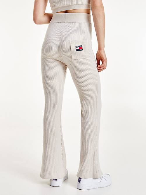 Beige Tommy Hilfiger Tommy Badge A-Line Ribbed Women's Pants | TH234QRG