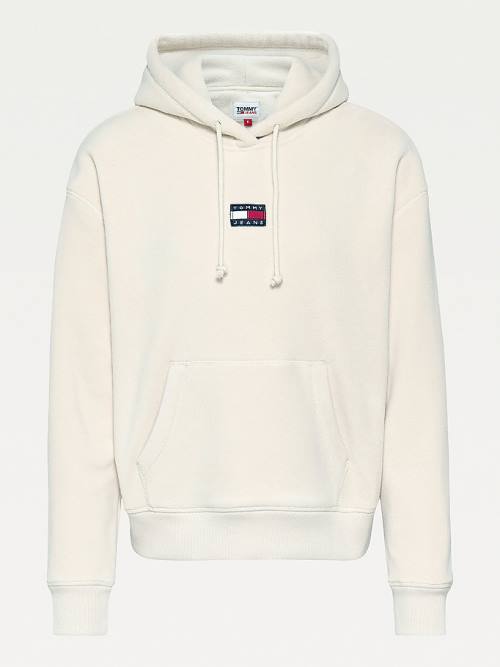 Beige Tommy Hilfiger Tommy Badge Fleece Women's Hoodie | TH086QAI