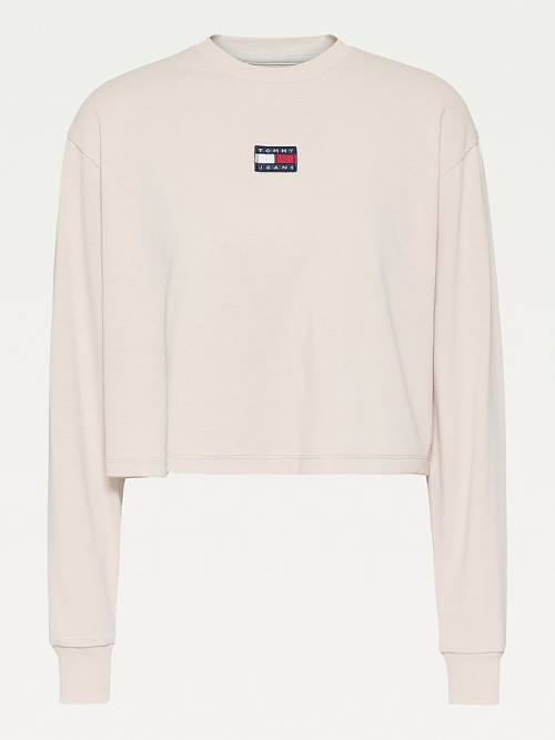 Beige Tommy Hilfiger Tommy Badge Long Sleeve Women's T Shirts | TH957OLN