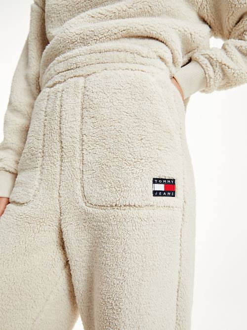 Beige Tommy Hilfiger Tommy Badge Relaxed Fit Fleece Joggers Women's Pants | TH641JUD