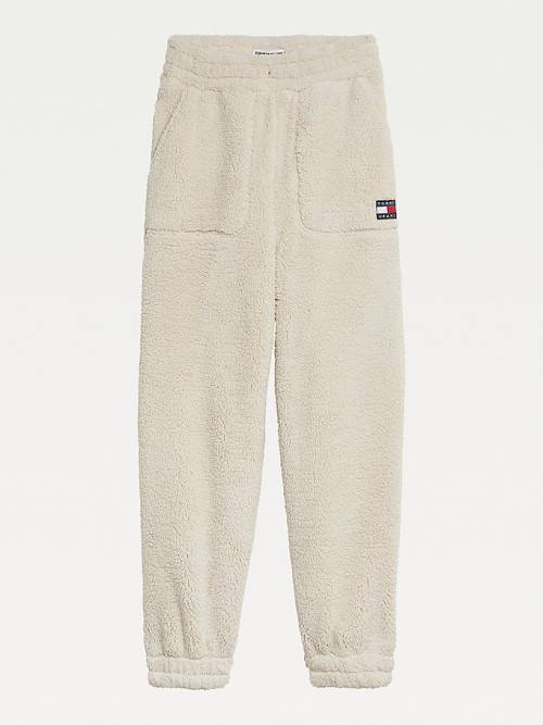 Beige Tommy Hilfiger Tommy Badge Relaxed Fit Fleece Joggers Women's Pants | TH641JUD