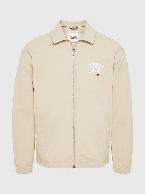 Beige Tommy Hilfiger Tommy Embroidery Organic Cotton Zip-Thru Men's Jackets | TH329KPJ