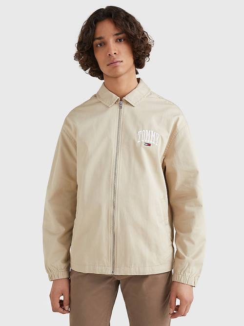 Beige Tommy Hilfiger Tommy Embroidery Organic Cotton Zip-Thru Men\'s Jackets | TH329KPJ