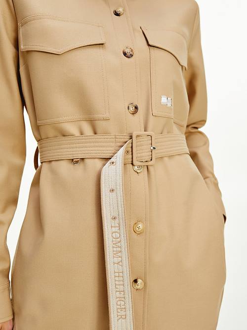 Beige Tommy Hilfiger Tommy Icons Belted Shacket Women's Jackets | TH856RVE