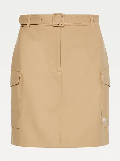 Beige Tommy Hilfiger Tommy Icons Short Women's Skirts | TH798KDH