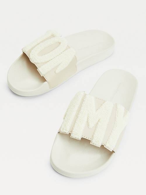 Beige Tommy Hilfiger Tommy Lettering Pool Slides Women's Sandals | TH815JZF