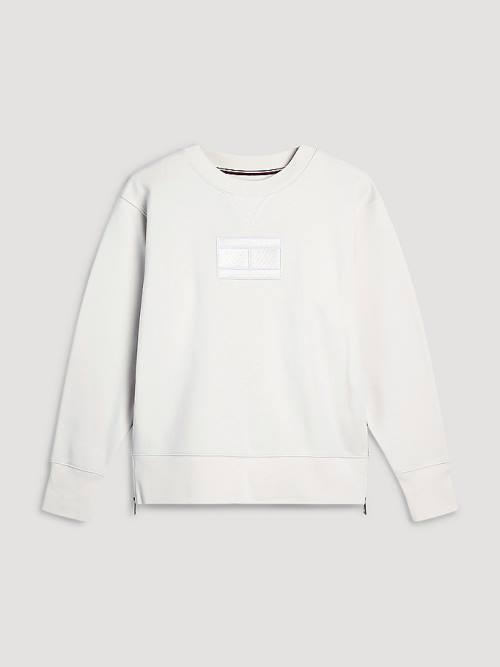 Beige Tommy Hilfiger Tonal Flag Fleece Women's Sweatshirts | TH768ABE