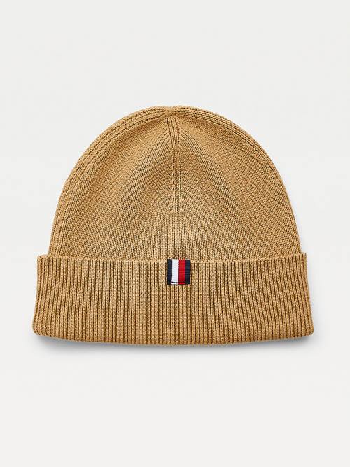 Beige Tommy Hilfiger Uptown Wool Cotton Beanie Men's Hats | TH194BLF