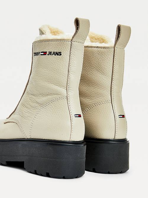 Beige Tommy Hilfiger Warm Lined Zip-Up Cleat Women's Boots | TH982LMI