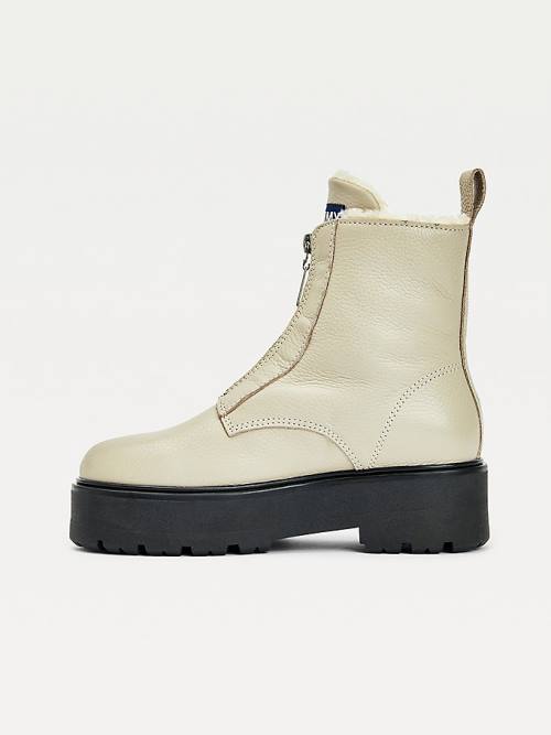 Beige Tommy Hilfiger Warm Lined Zip-Up Cleat Women's Boots | TH982LMI