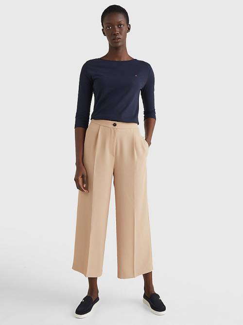 Beige Tommy Hilfiger Wide Leg Cropped Women's Pants | TH125IZH