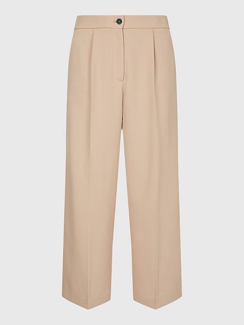 Beige Tommy Hilfiger Wide Leg Cropped Women's Pants | TH125IZH