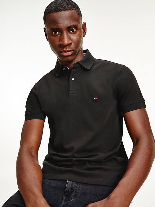 Black Tommy Hilfiger 1985 Essential TH Flex Men\'s Polo Shirts | TH628ATR