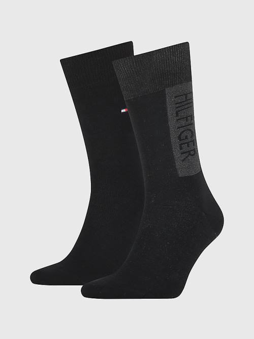 Black Tommy Hilfiger 2-Pack Logo Block Men\'s Socks | TH832XUI