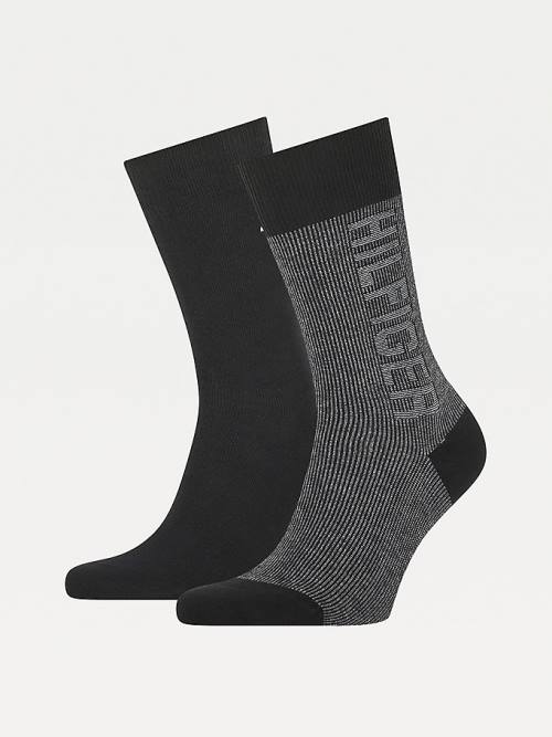 Black Tommy Hilfiger 2-Pack Rib-Knit Logo Men\'s Socks | TH058YBS