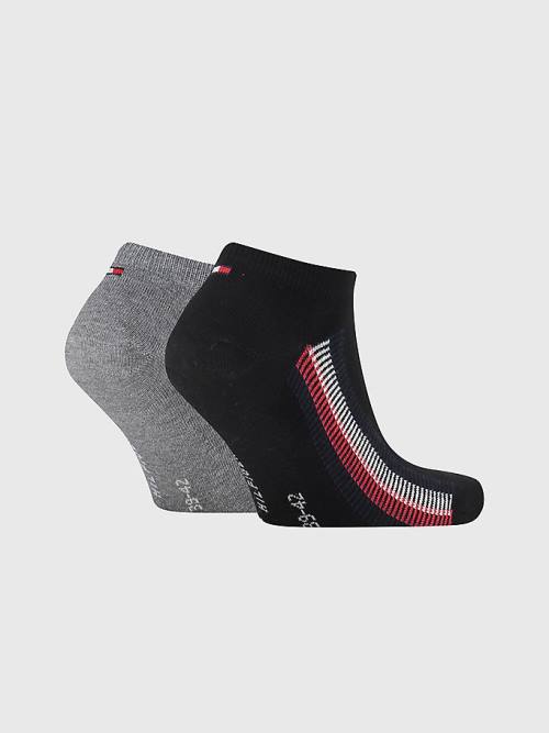 Black Tommy Hilfiger 2-Pack Ribbon Stripe Trainer Men's Socks | TH813TGV