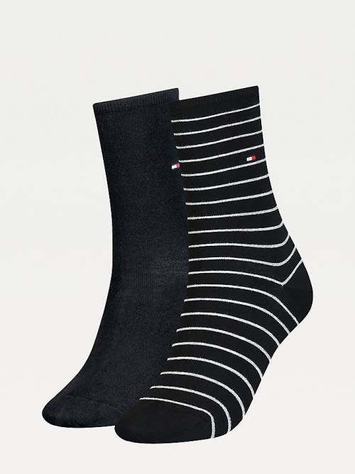 Black Tommy Hilfiger 2-Pack Slim Stripe Women\'s Socks | TH601PMC