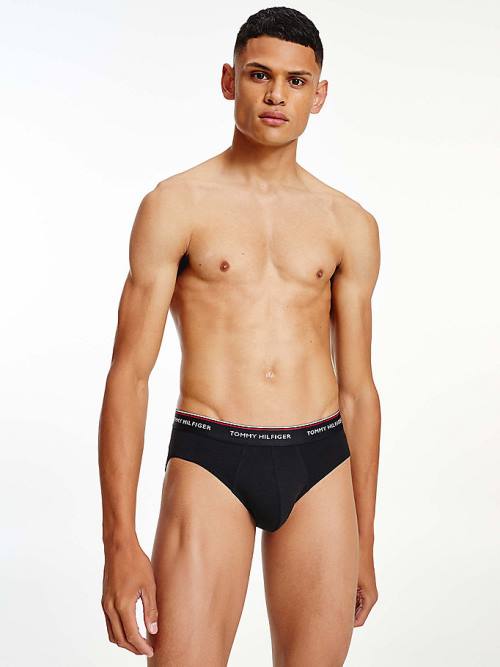 Black Tommy Hilfiger 3-Pack Cotton Briefs Men's Underwear | TH697ICD