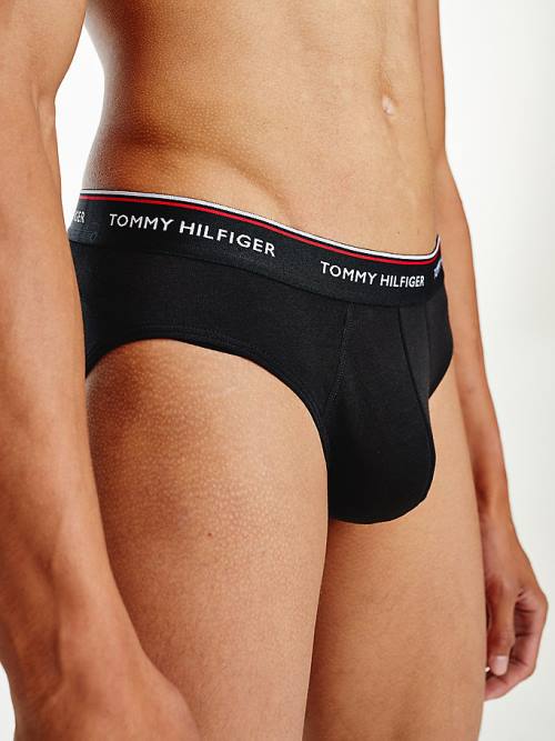 Black Tommy Hilfiger 3-Pack Cotton Briefs Men's Underwear | TH697ICD