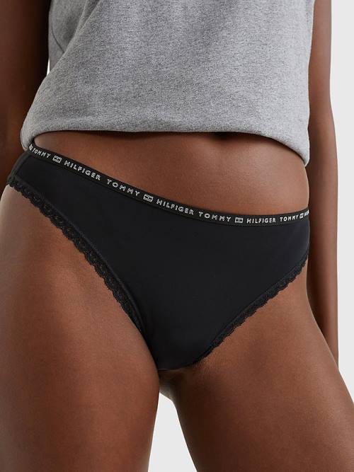 Black Tommy Hilfiger 3-Pack Floral Lace Briefs Women's Underwear | TH742GYF