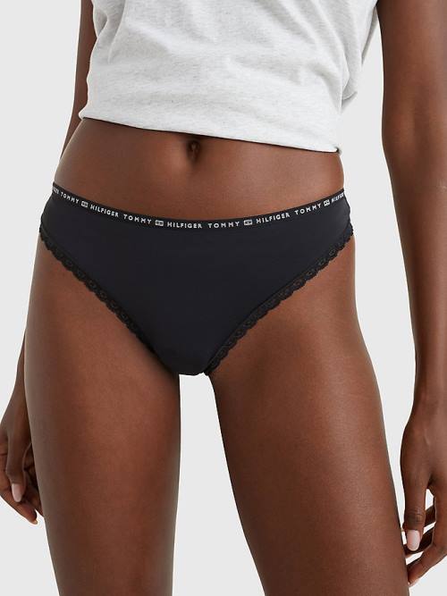 Black Tommy Hilfiger 3-Pack Floral Lace Briefs Women's Underwear | TH973XUB