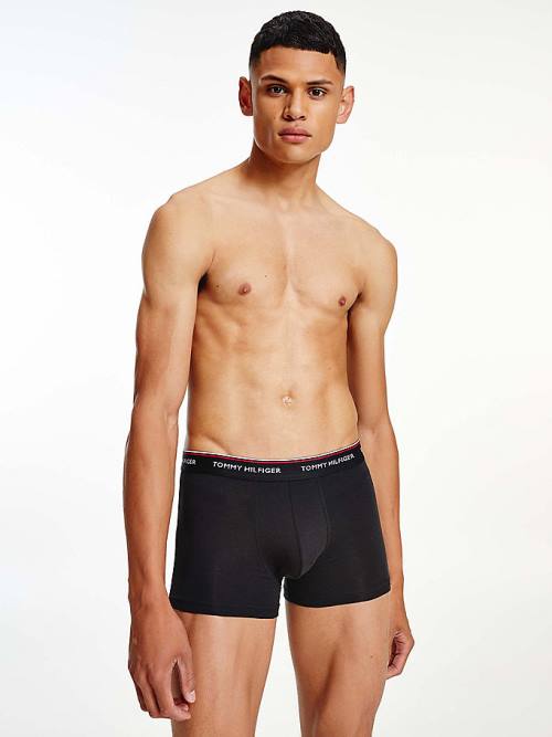 Black Tommy Hilfiger 3-Pack Premium Logo Waistband Trunks Men's Underwear | TH589FWG