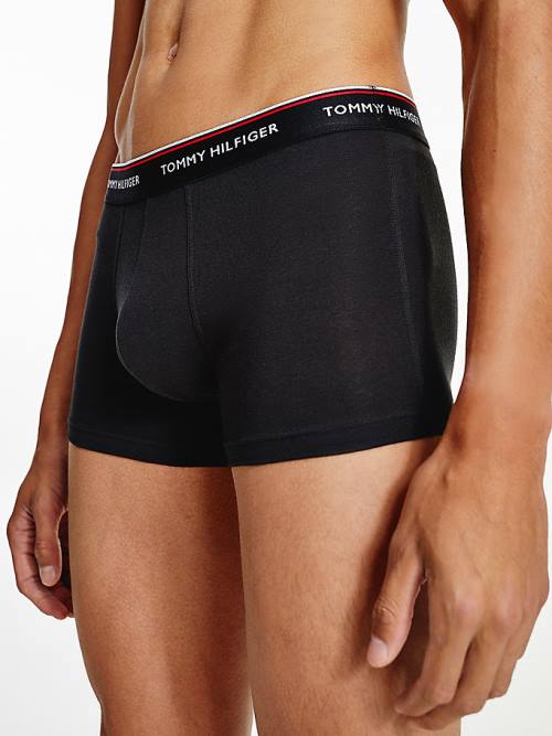 Black Tommy Hilfiger 3-Pack Premium Logo Waistband Trunks Men's Underwear | TH589FWG