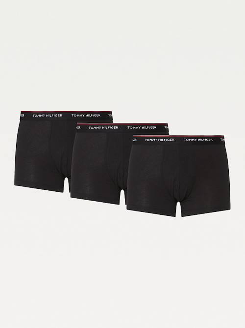 Black Tommy Hilfiger 3-Pack Premium Logo Waistband Trunks Men\'s Underwear | TH589FWG