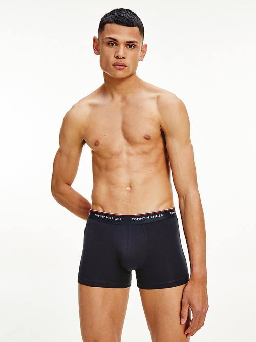 Black Tommy Hilfiger 3-Pack Premium Logo Waistband Trunks Men's Underwear | TH928IMZ