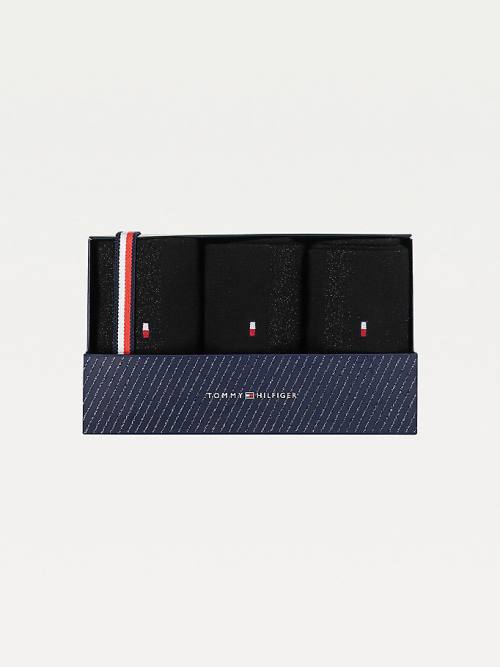 Black Tommy Hilfiger 3-Pack Sparkle Gift Box Women's Socks | TH723NHK