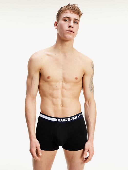 Black Tommy Hilfiger 3-Pack Statement Waistband Trunks Men's Underwear | TH984HGM