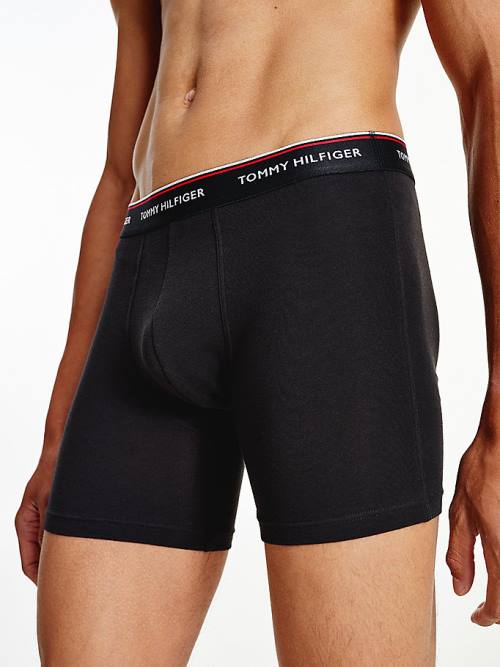 Black Tommy Hilfiger 3-Pack Stretch Cotton Boxer Shorts Men's Underwear | TH821YWD