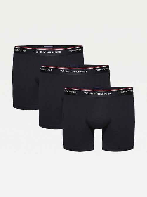 Black Tommy Hilfiger 3-Pack Stretch Cotton Boxer Shorts Men\'s Underwear | TH821YWD