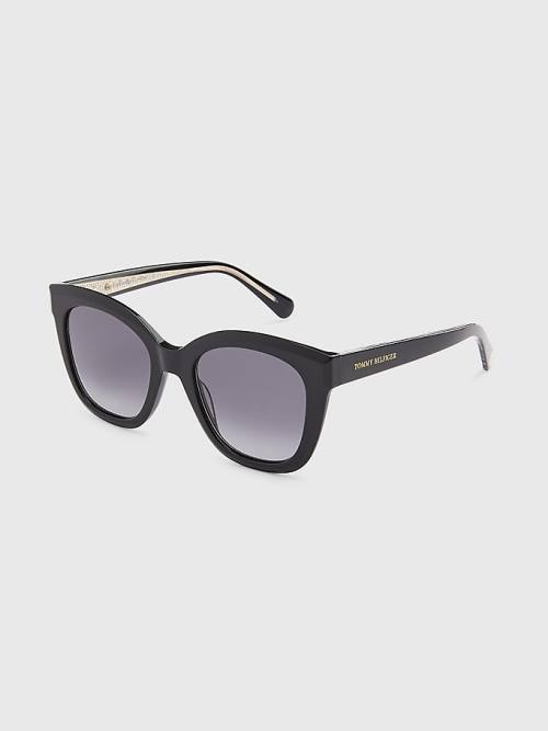 Black Tommy Hilfiger Acetate Cat-Eye Women\'s Sunglasses | TH102OKX