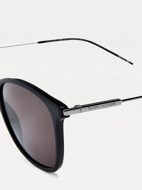 Black Tommy Hilfiger Acetate Rounded Square Men's Sunglasses | TH913LRM