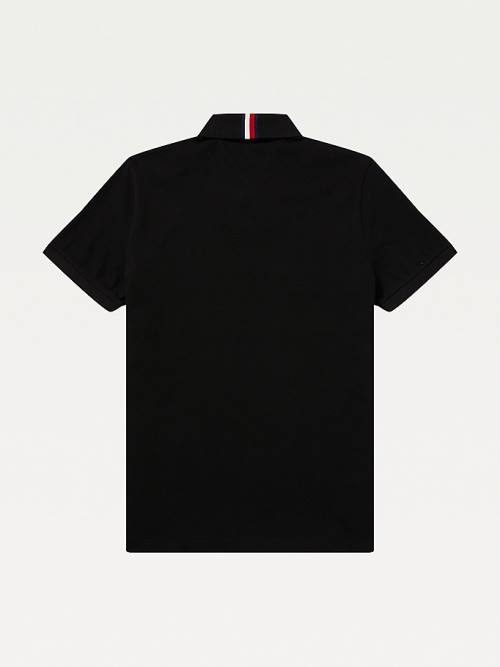 Black Tommy Hilfiger Adaptive Colour-Blocked Detail Custom Fit Men's Polo Shirts | TH730KWS