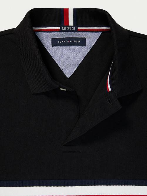 Black Tommy Hilfiger Adaptive Colour-Blocked Detail Custom Fit Men's Polo Shirts | TH730KWS