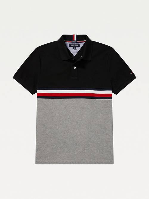 Black Tommy Hilfiger Adaptive Colour-Blocked Detail Custom Fit Men\'s Polo Shirts | TH730KWS