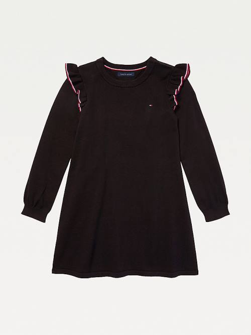 Black Tommy Hilfiger Adaptive Signature Trim Jumper Girls' Dress | TH531BJS