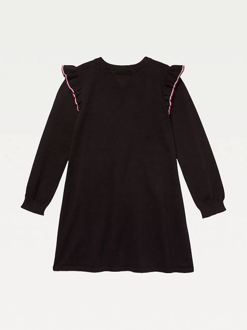 Black Tommy Hilfiger Adaptive Signature Trim Jumper Girls' Dress | TH531BJS