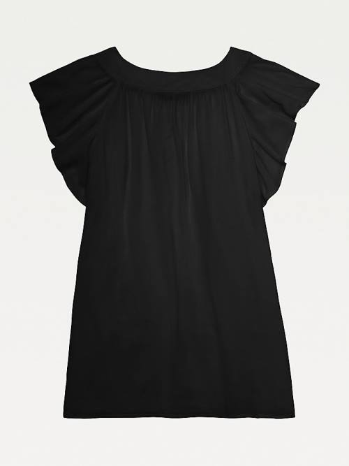 Black Tommy Hilfiger Adaptive Viscose Butterfly Sleeve Top Women's T Shirts | TH748THE