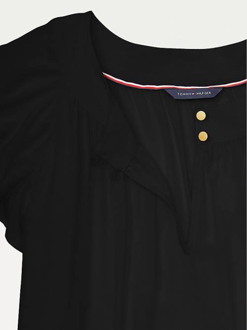 Black Tommy Hilfiger Adaptive Viscose Butterfly Sleeve Top Women's T Shirts | TH748THE