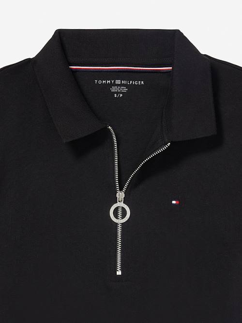 Black Tommy Hilfiger Adaptive Zipped Slim Fit Women's Polo Shirts | TH294VHY