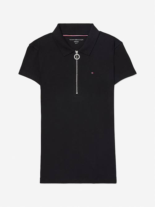 Black Tommy Hilfiger Adaptive Zipped Slim Fit Women\'s Polo Shirts | TH294VHY