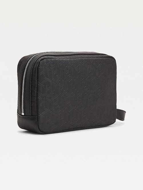 Black Tommy Hilfiger All-Over Monogram Washbag Men's Bags | TH375IFT