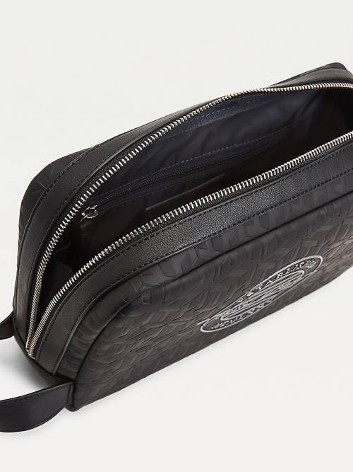 Black Tommy Hilfiger All-Over Monogram Washbag Men's Bags | TH375IFT