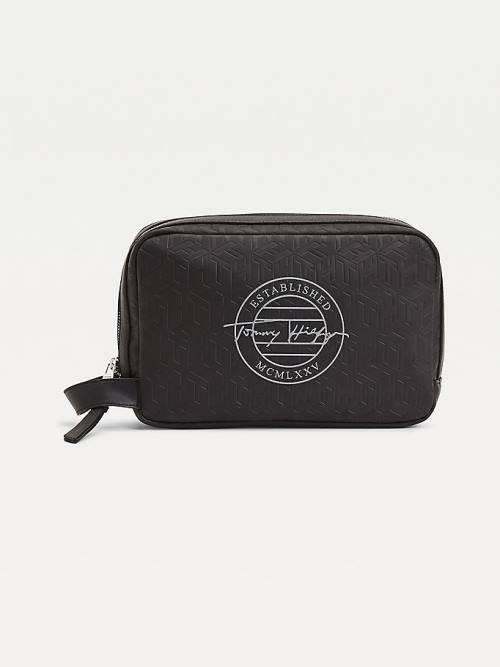 Black Tommy Hilfiger All-Over Monogram Washbag Men\'s Bags | TH375IFT