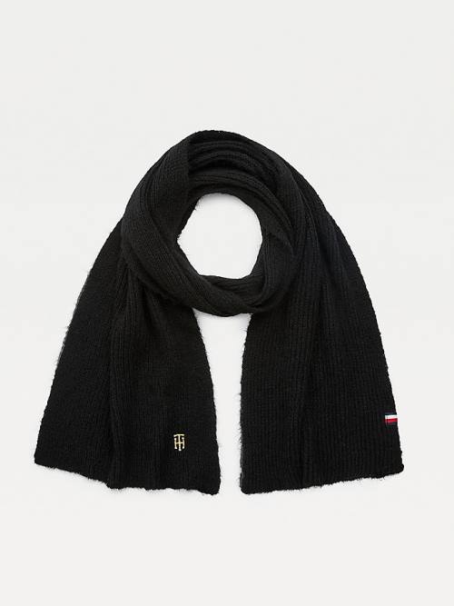 Black Tommy Hilfiger Alpaca Wool Blend Monogram Women's Scarves | TH713NWV