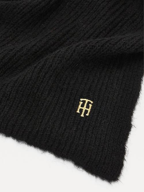 Black Tommy Hilfiger Alpaca Wool Blend Monogram Women's Scarves | TH713NWV