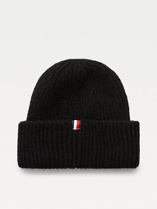 Black Tommy Hilfiger Alpaca Wool Blend Rib-Knit Beanie Women's Hats | TH069QVB